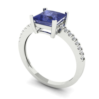 1.62 cttw Simulated Tanzanite Solitaire with Zirconia Simulated Diamond Accents Engagement Ring - Solid Gold (Princess Cut,6.5mm)