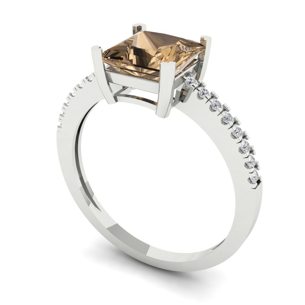 1.62 cttw Zirconia Simulated Champagne Diamond Solitaire with Zirconia Simulated Diamond Accents Engagement Ring - Solid Gold (VVS1, Princess Cut,6.5mm)