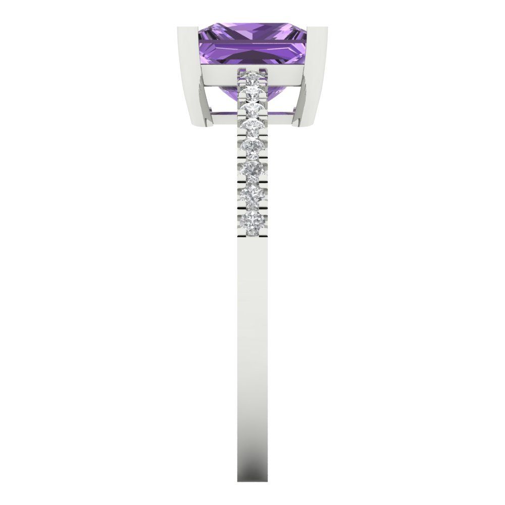 1.62 cttw Simulated Alexandrite Solitaire with Zirconia Simulated Diamond Accents Engagement Ring - Solid Gold (Princess Cut,6.5mm)