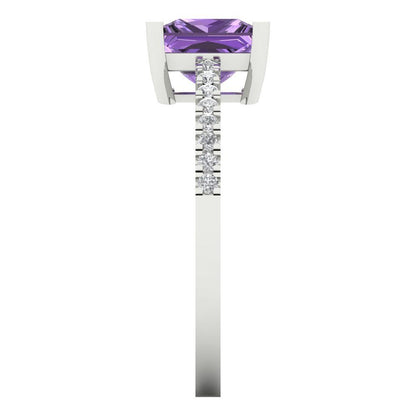 1.62 cttw Simulated Alexandrite Solitaire with Zirconia Simulated Diamond Accents Engagement Ring - Solid Gold (Princess Cut,6.5mm)