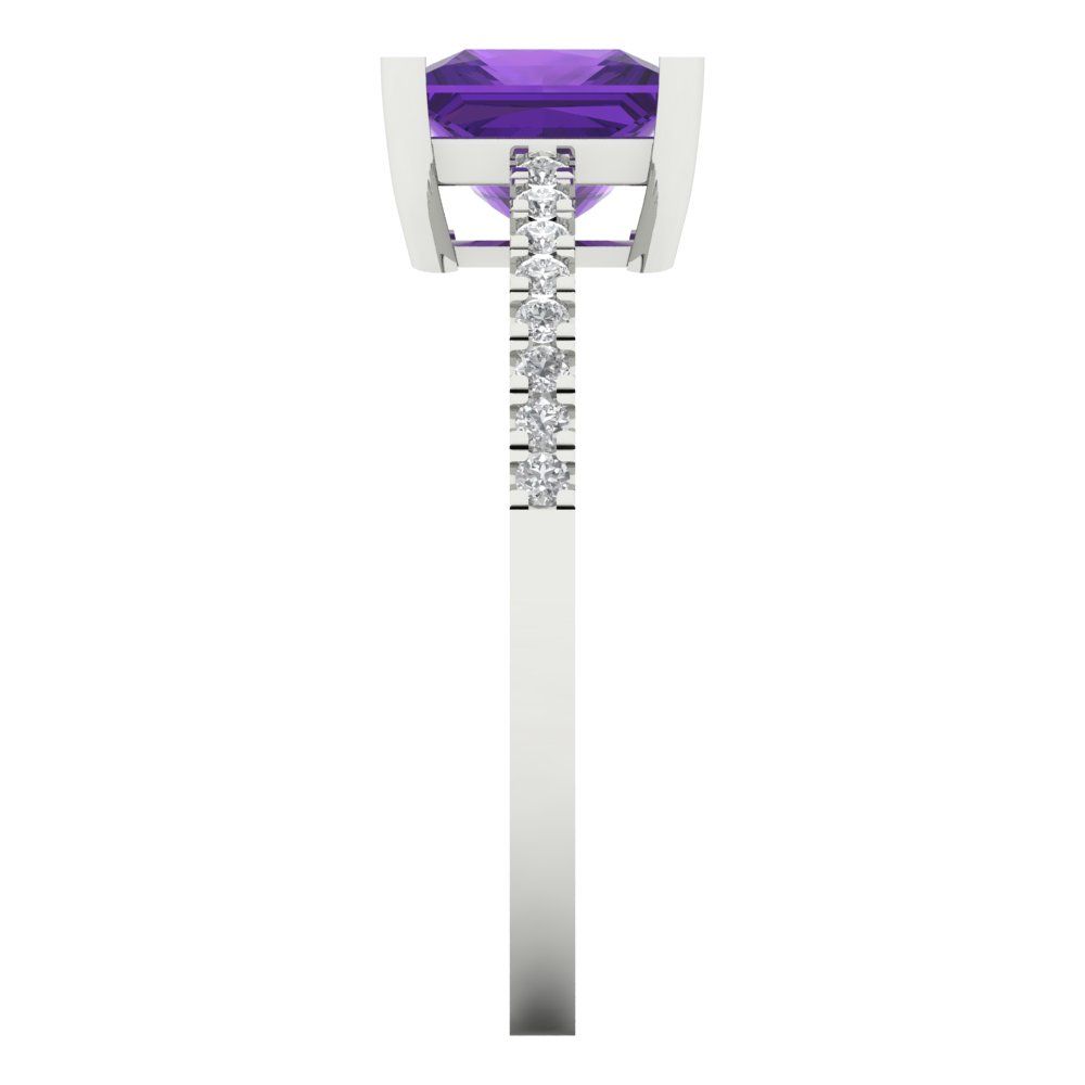 1.62 cttw Natural Amethyst Solitaire with Zirconia Simulated Diamond Accents Engagement Ring - Solid Gold (Princess Cut,6.5mm)