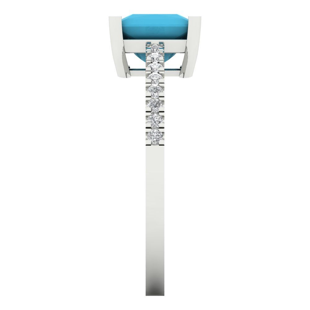 1.62 cttw Simulated Turquoise Solitaire with Zirconia Simulated Diamond Accents Engagement Ring - Solid Gold (Princess Cut,6.5mm)