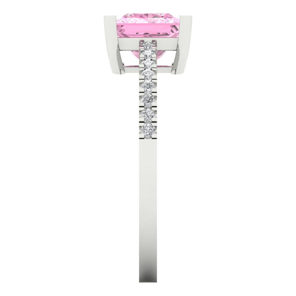 1.62 cttw Zirconia Simulated Pink Diamond Solitaire with Zirconia Simulated Diamond Accents Engagement Ring - Solid Gold (VVS1, Princess Cut,6.5mm)