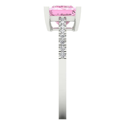 1.62 cttw Zirconia Simulated Pink Diamond Solitaire with Zirconia Simulated Diamond Accents Engagement Ring - Solid Gold (VVS1, Princess Cut,6.5mm)