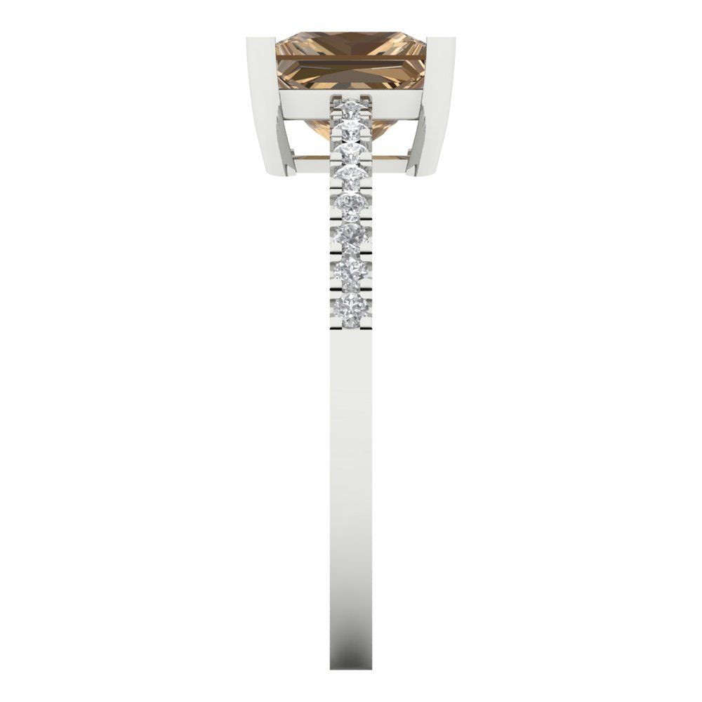 1.62 cttw Zirconia Simulated Champagne Diamond Solitaire with Zirconia Simulated Diamond Accents Engagement Ring - Solid Gold (VVS1, Princess Cut,6.5mm)