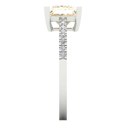 1.62 cttw Natural Morganite Solitaire with Zirconia Simulated Diamond Accents Engagement Ring - Solid Gold (Princess Cut,6.5mm)