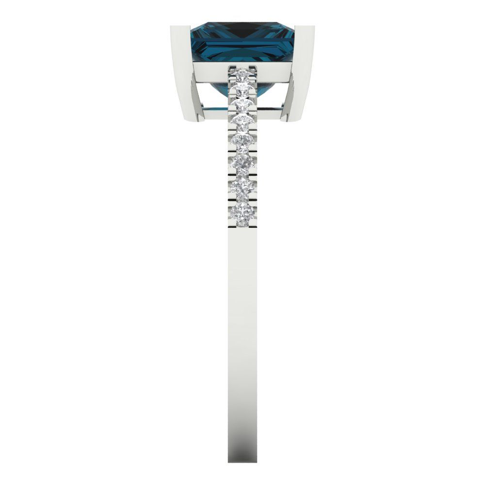 1.62 cttw Natural London Blue Topaz Solitaire with Zirconia Simulated Diamond Accents Engagement Ring - Solid Gold (Princess Cut,6.5mm)