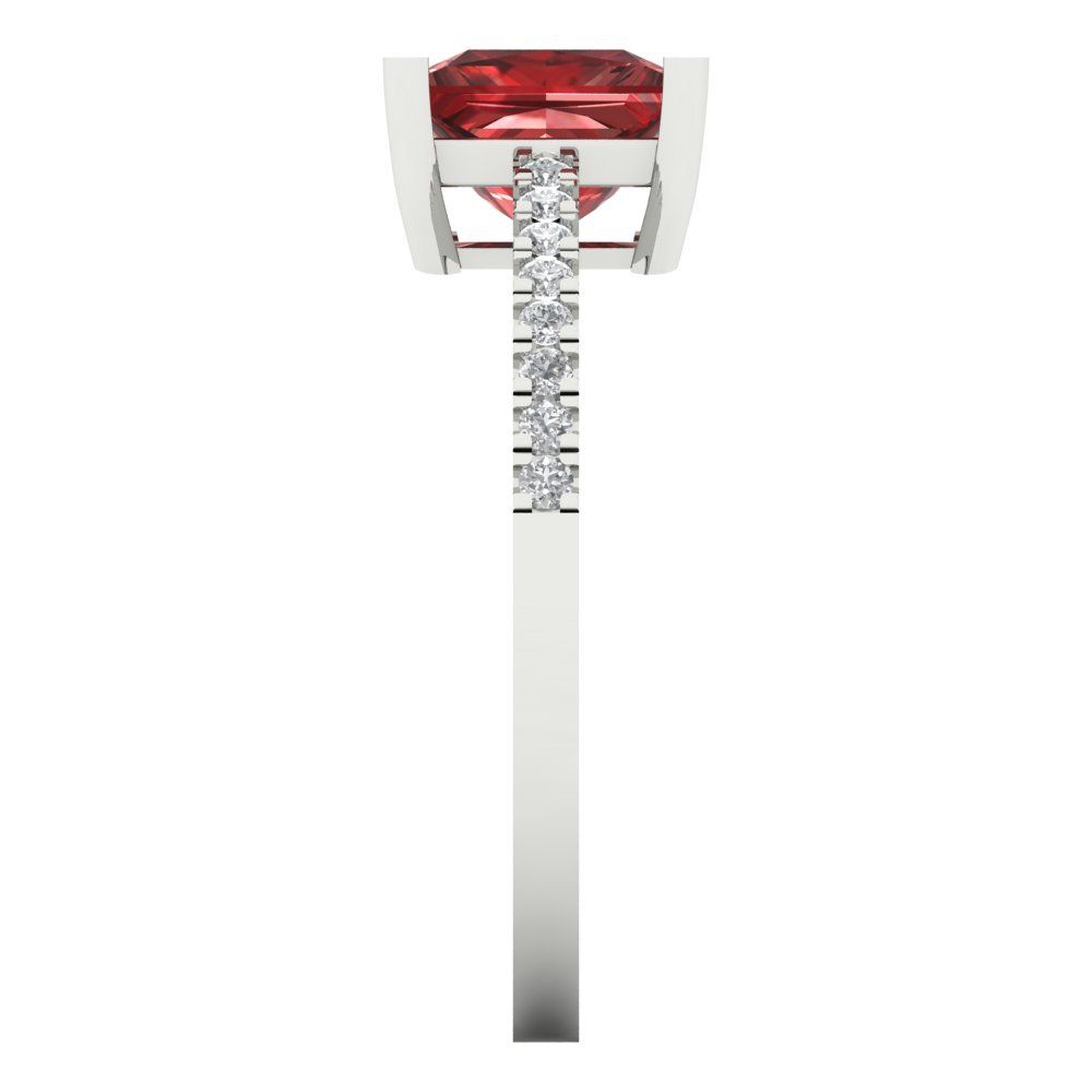 1.62 cttw Natural Garnet Solitaire with Zirconia Simulated Diamond Accents Engagement Ring - Solid Gold (Princess Cut,6.5mm)