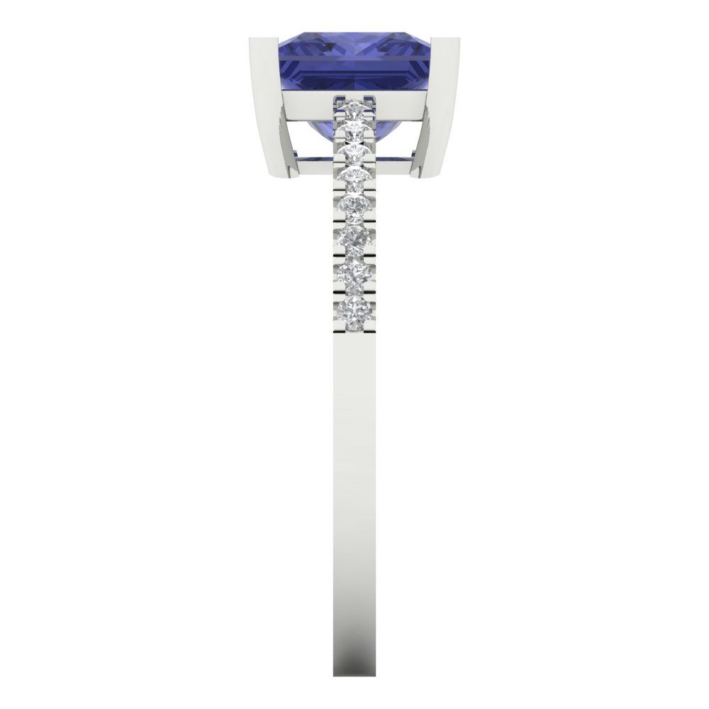 1.62 cttw Simulated Tanzanite Solitaire with Zirconia Simulated Diamond Accents Engagement Ring - Solid Gold (Princess Cut,6.5mm)