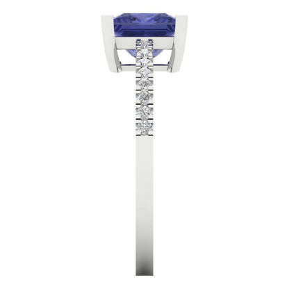 1.62 cttw Simulated Tanzanite Solitaire with Zirconia Simulated Diamond Accents Engagement Ring - Solid Gold (Princess Cut,6.5mm)