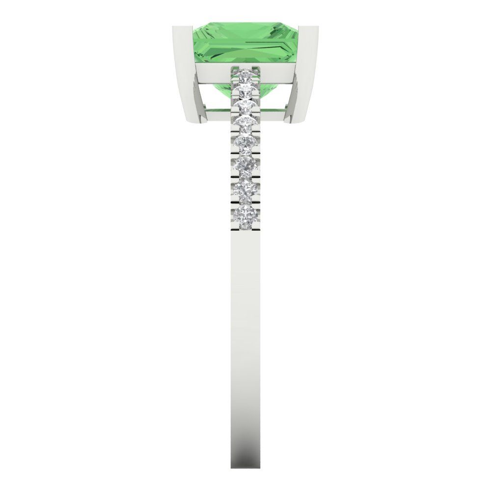 1.62 cttw Zirconia Simulated Green Diamond Solitaire with Zirconia Simulated Diamond Accents Engagement Ring - Solid Gold (VVS1, Princess Cut,6.5mm)