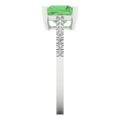 1.62 cttw Zirconia Simulated Green Diamond Solitaire with Zirconia Simulated Diamond Accents Engagement Ring - Solid Gold (VVS1, Princess Cut,6.5mm)