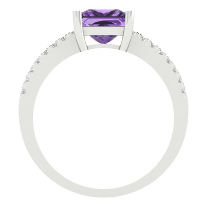 1.62 cttw Simulated Alexandrite Solitaire with Zirconia Simulated Diamond Accents Engagement Ring - Solid Gold (Princess Cut,6.5mm)