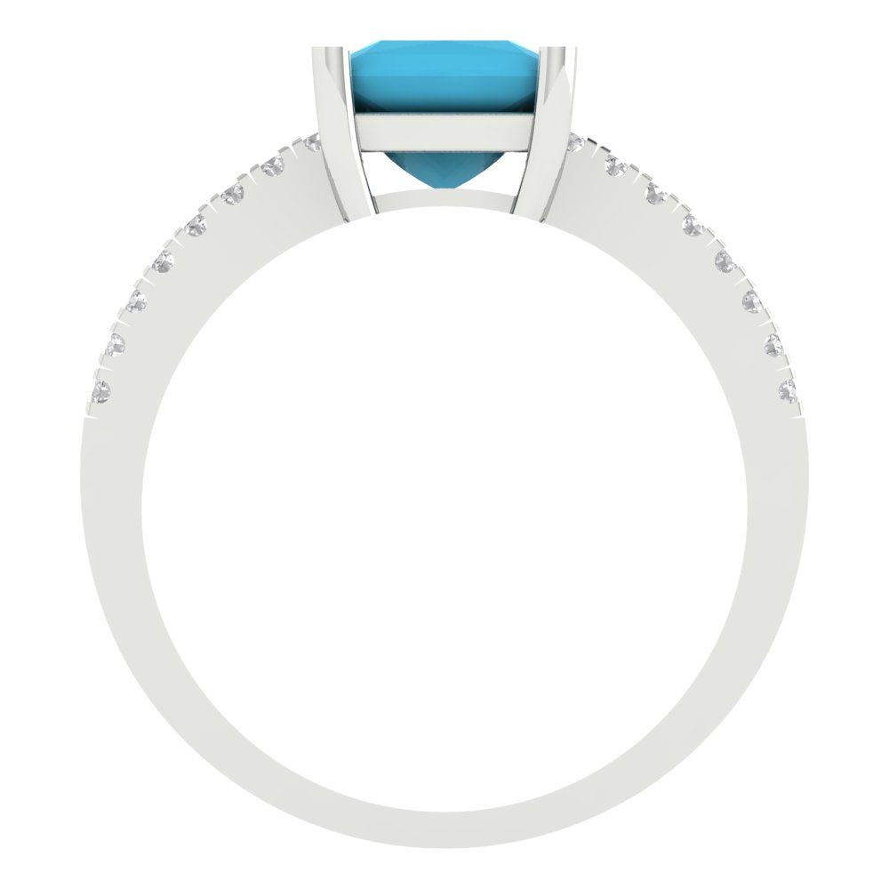 1.62 cttw Simulated Turquoise Solitaire with Zirconia Simulated Diamond Accents Engagement Ring - Solid Gold (Princess Cut,6.5mm)