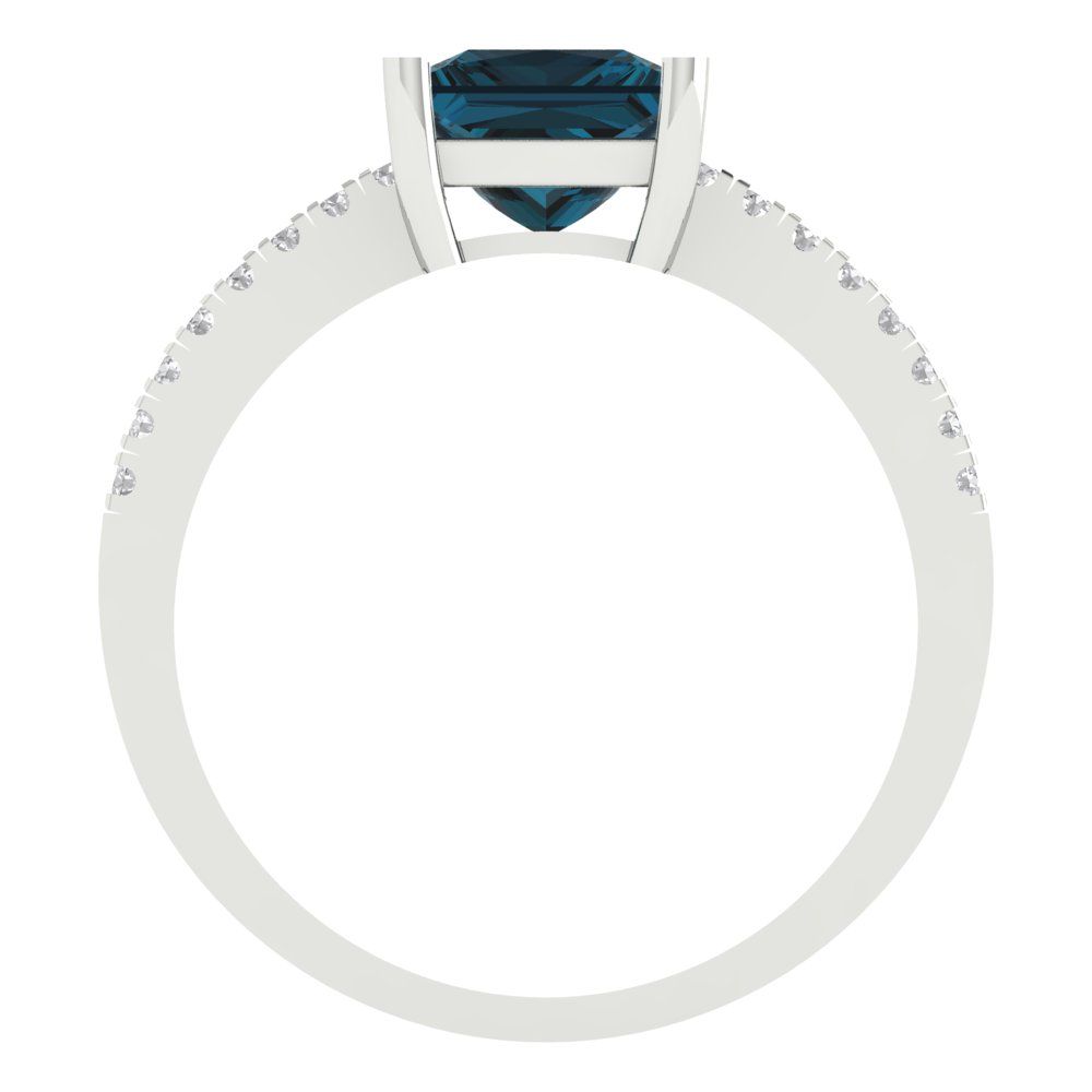 1.62 cttw Natural London Blue Topaz Solitaire with Zirconia Simulated Diamond Accents Engagement Ring - Solid Gold (Princess Cut,6.5mm)