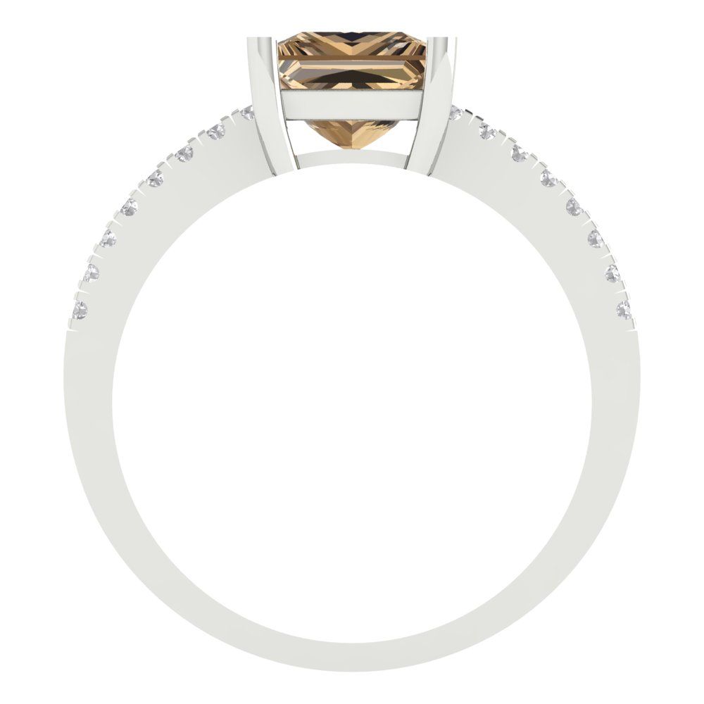 1.62 cttw Zirconia Simulated Champagne Diamond Solitaire with Zirconia Simulated Diamond Accents Engagement Ring - Solid Gold (VVS1, Princess Cut,6.5mm)