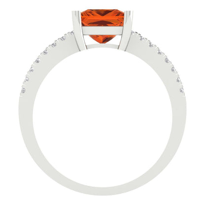 1.62 cttw Simulated Ruby Solitaire with Zirconia Simulated Diamond Accents Engagement Ring - Solid White Gold (VVS1, Princess Cut,6.5mm)