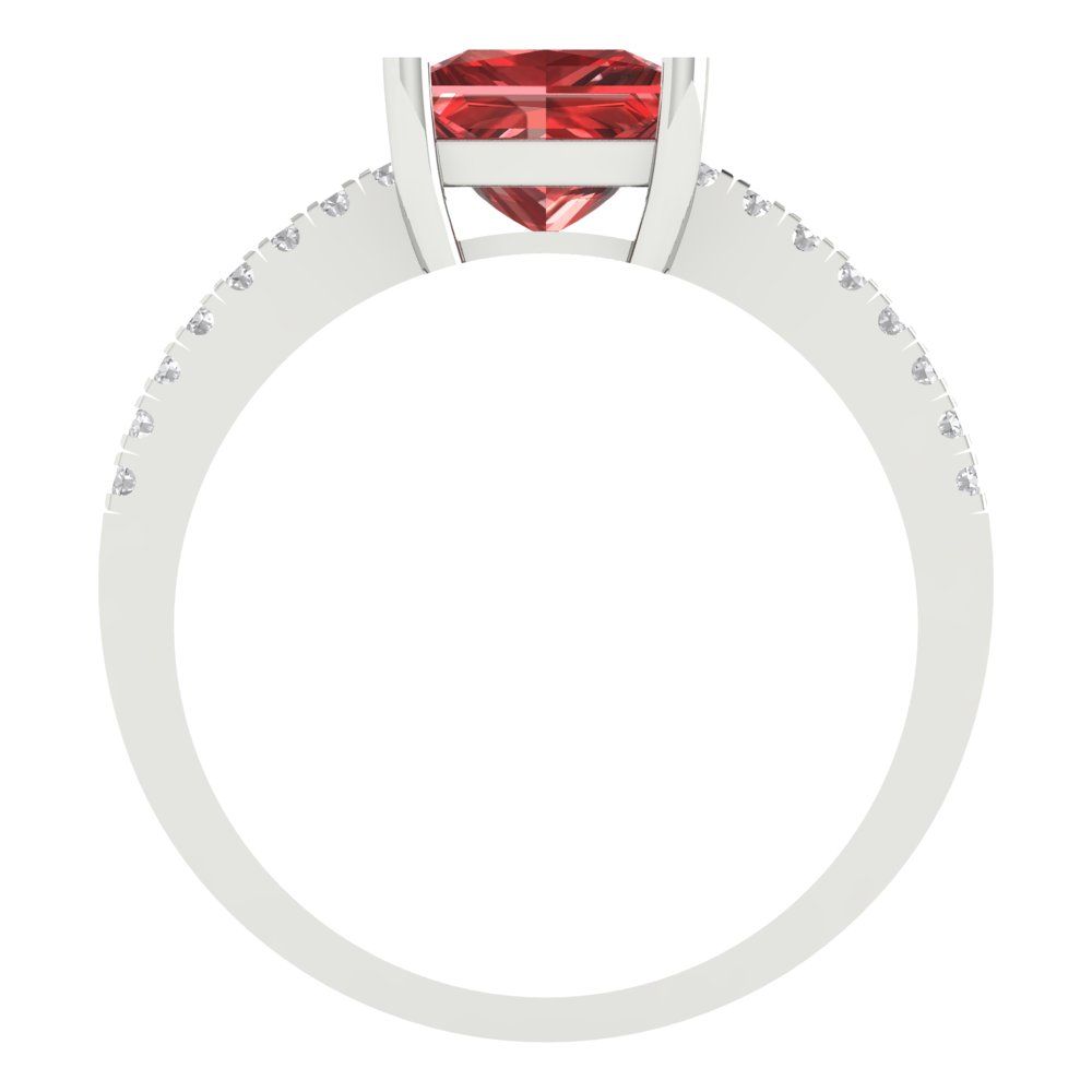 1.62 cttw Natural Garnet Solitaire with Zirconia Simulated Diamond Accents Engagement Ring - Solid Gold (Princess Cut,6.5mm)