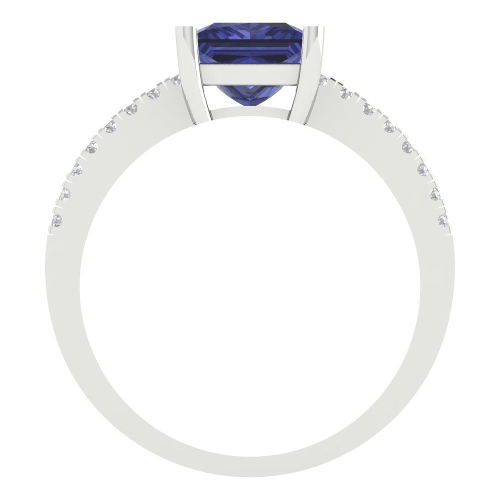 1.62 cttw Simulated Tanzanite Solitaire with Zirconia Simulated Diamond Accents Engagement Ring - Solid Gold (Princess Cut,6.5mm)