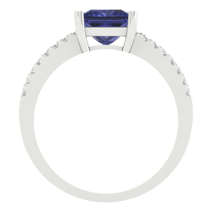 1.62 cttw Simulated Tanzanite Solitaire with Zirconia Simulated Diamond Accents Engagement Ring - Solid Gold (Princess Cut,6.5mm)