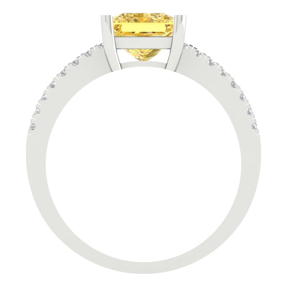 1.62 cttw Zirconia Simulated Yellow Diamond Solitaire with Zirconia Simulated Diamond Accents Engagement Ring - Solid Gold (VVS1, Princess Cut,6.5mm)