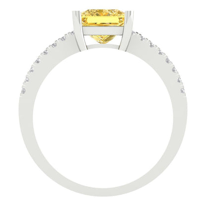 1.62 cttw Zirconia Simulated Yellow Diamond Solitaire with Zirconia Simulated Diamond Accents Engagement Ring - Solid Gold (VVS1, Princess Cut,6.5mm)