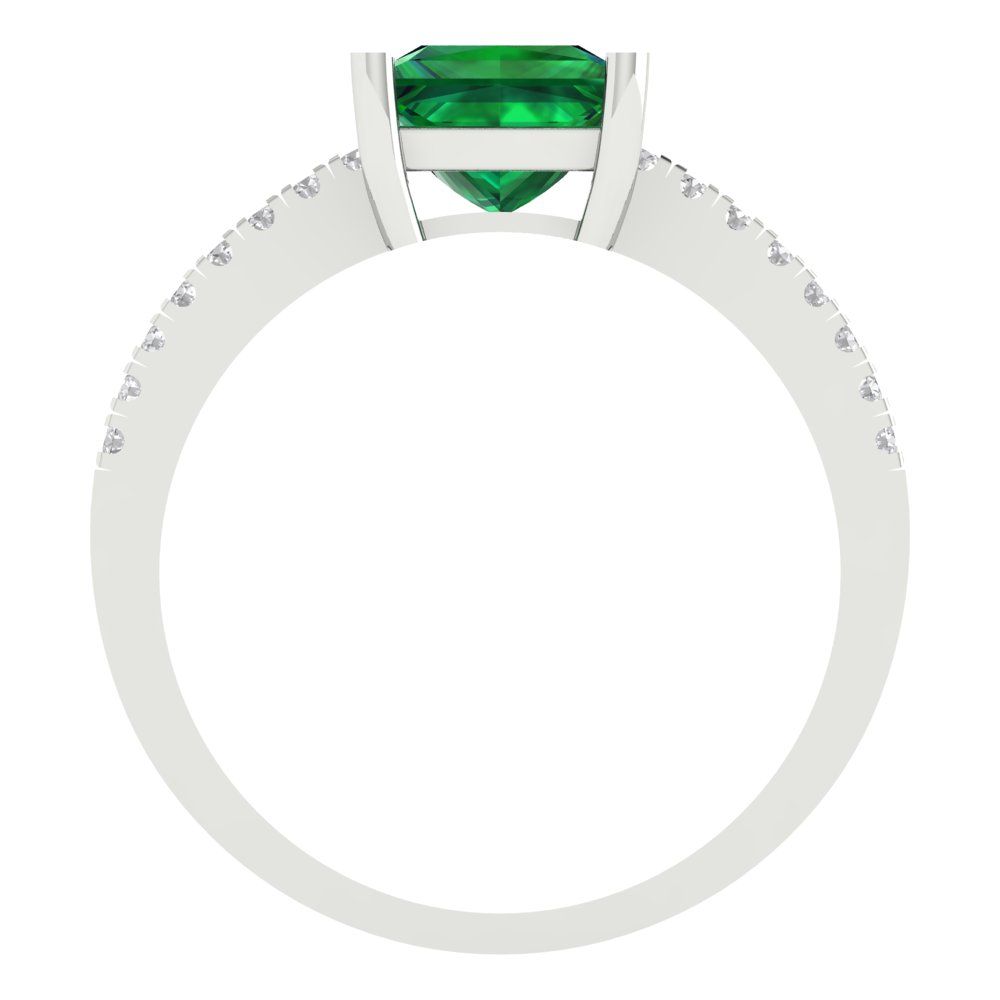 1.62 cttw Simulated Emerald Solitaire with Zirconia Simulated Diamond Accents Engagement Ring - Solid Gold (Princess Cut,6.5mm)