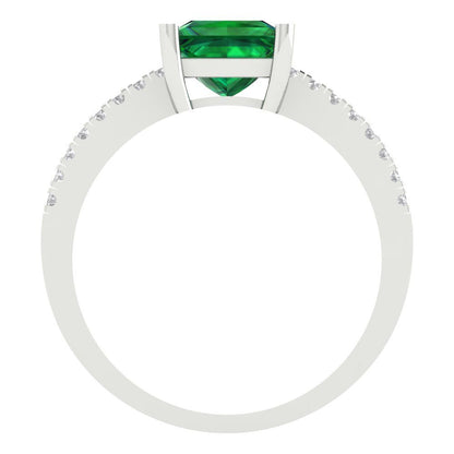 1.62 cttw Simulated Emerald Solitaire with Zirconia Simulated Diamond Accents Engagement Ring - Solid Gold (Princess Cut,6.5mm)
