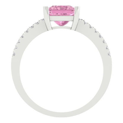 1.62 cttw Zirconia Simulated Pink Diamond Solitaire with Zirconia Simulated Diamond Accents Engagement Ring - Solid Gold (VVS1, Princess Cut,6.5mm)