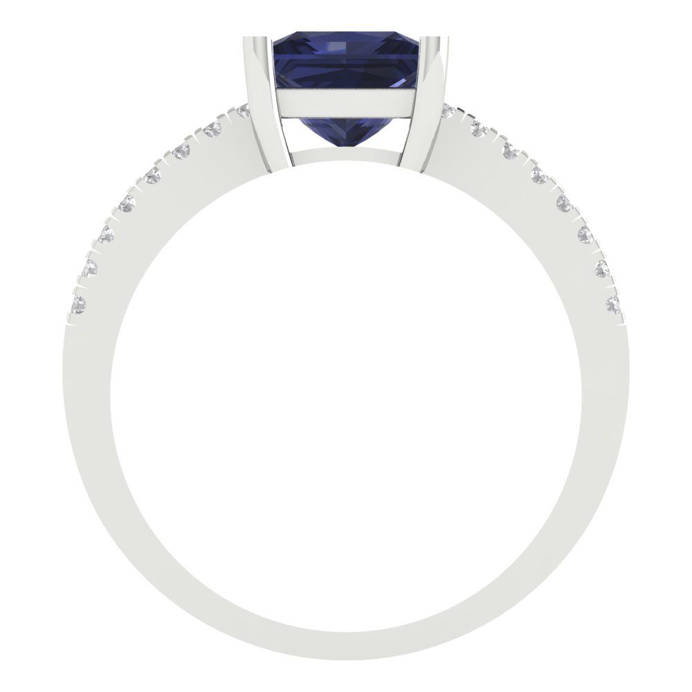 1.62 cttw Simulated Blue Sapphire Solitaire with Zirconia Simulated Diamond Accents Engagement Ring - Solid Gold (Princess Cut,6.5mm)