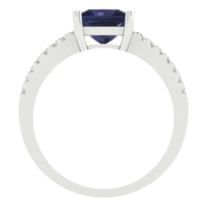 1.62 cttw Simulated Blue Sapphire Solitaire with Zirconia Simulated Diamond Accents Engagement Ring - Solid Gold (Princess Cut,6.5mm)