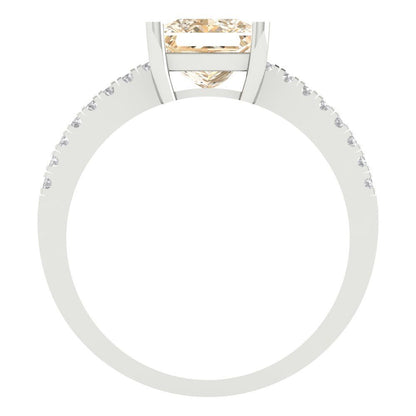 1.62 cttw Natural Morganite Solitaire with Zirconia Simulated Diamond Accents Engagement Ring - Solid Gold (Princess Cut,6.5mm)