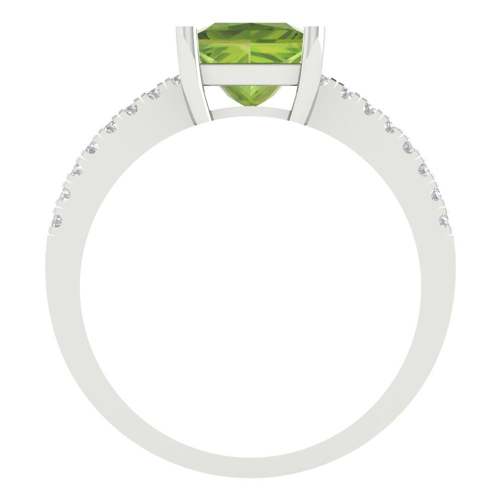 1.62 cttw Natural Peridot Solitaire with Zirconia Simulated Diamond Accents Engagement Ring - Solid Gold (Princess Cut,6.5mm)