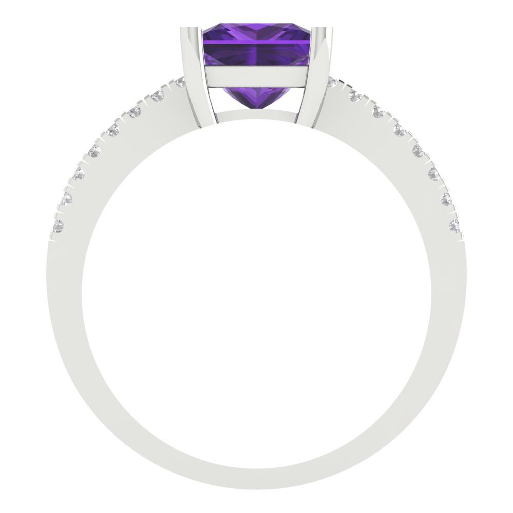 1.62 cttw Natural Amethyst Solitaire with Zirconia Simulated Diamond Accents Engagement Ring - Solid Gold (Princess Cut,6.5mm)