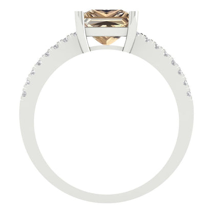 1.62 cttw Yellow Moissanite Solitaire with Zirconia Simulated Diamond Accents Engagement Ring - Solid Gold (Princess Cut,6.5mm)