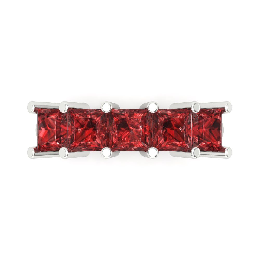 2.5 cttw Natural Garnet Princess Cut White Gold Eternity Wedding Band