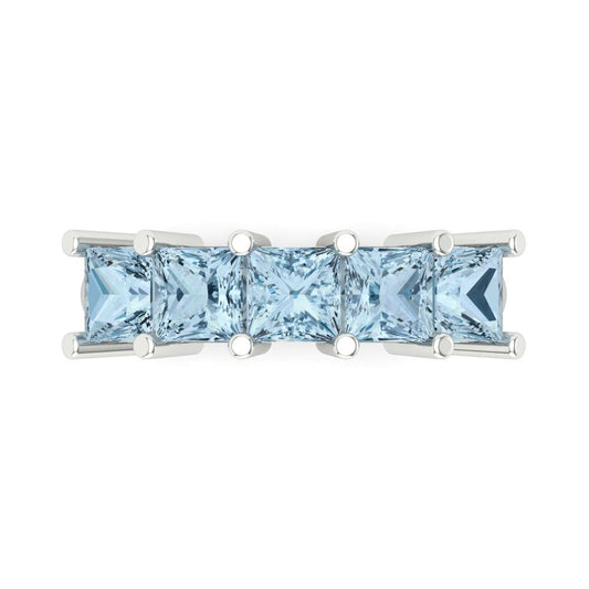 2.5 cttw Simulated Blue Diamond Princess Cut White Gold Eternity Wedding Band
