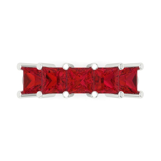 2.5 cttw Simulated Ruby Princess Cut White Gold Eternity Wedding Band