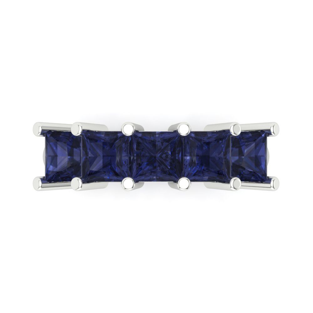 2.5 cttw Simulated Blue Sapphire Princess Cut White Gold Eternity Wedding Band