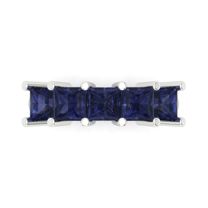 2.5 cttw Simulated Blue Sapphire Princess Cut White Gold Eternity Wedding Band