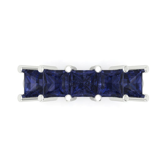 2.5 cttw Simulated Blue Sapphire Princess Cut White Gold Eternity Wedding Band