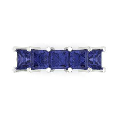 2.5 cttw Simulated Tanzanite Princess Cut White Gold Eternity Wedding Band