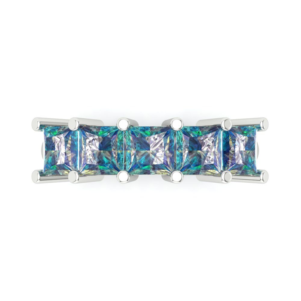 2.5 cttw Blue Moissanite Princess Cut White Gold Eternity Wedding Band
