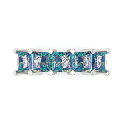 2.5 cttw Blue Moissanite Princess Cut White Gold Eternity Wedding Band