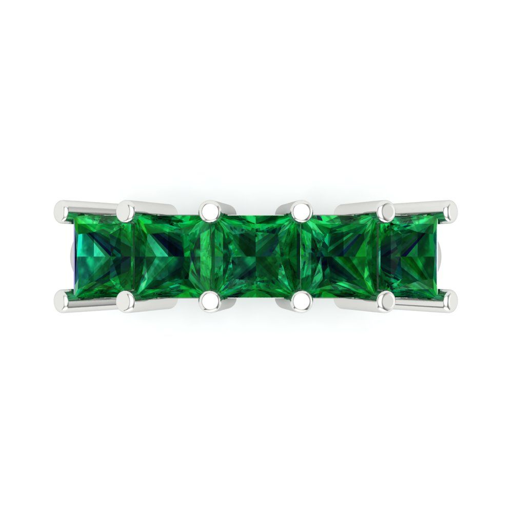 2.5 cttw Simulated Emerald Princess Cut White Gold Eternity Wedding Band