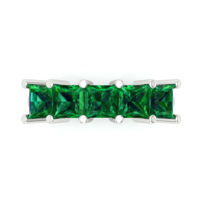2.5 cttw Simulated Emerald Princess Cut White Gold Eternity Wedding Band