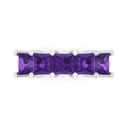2.5 cttw Natural Amethyst Princess Cut White Gold Eternity Wedding Band