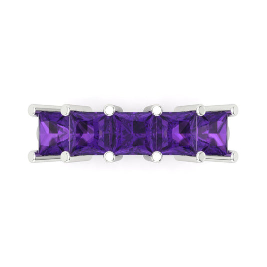 2.5 cttw Natural Amethyst Princess Cut White Gold Eternity Wedding Band