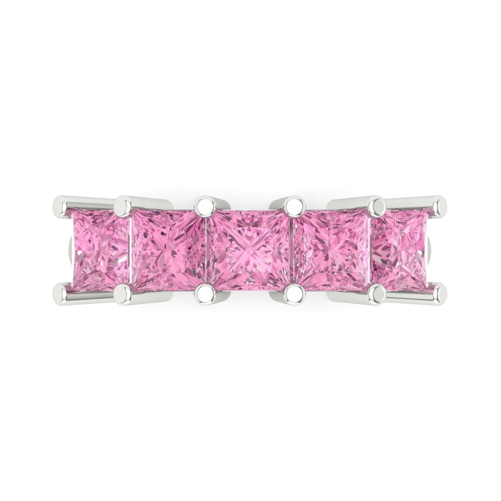 2.5 cttw Simulated Pink Diamond Princess Cut White Gold Eternity Wedding Band