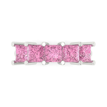 2.5 cttw Simulated Pink Diamond Princess Cut White Gold Eternity Wedding Band